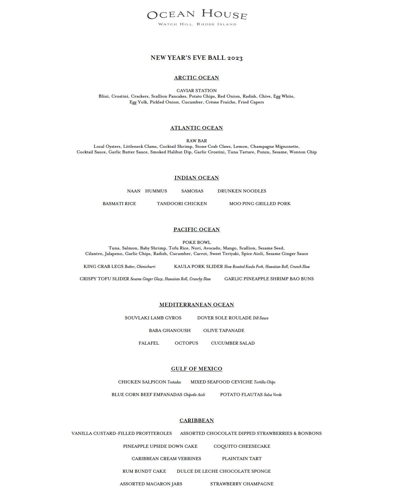 Ocean House New Years Eve Ball 2023 - MENU