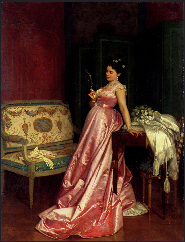 Auguste Toulmouche - Lady in Pink looking at mirror - Unlocking the Secrets of Dress Code: Fashion Tips and Clothing Trends