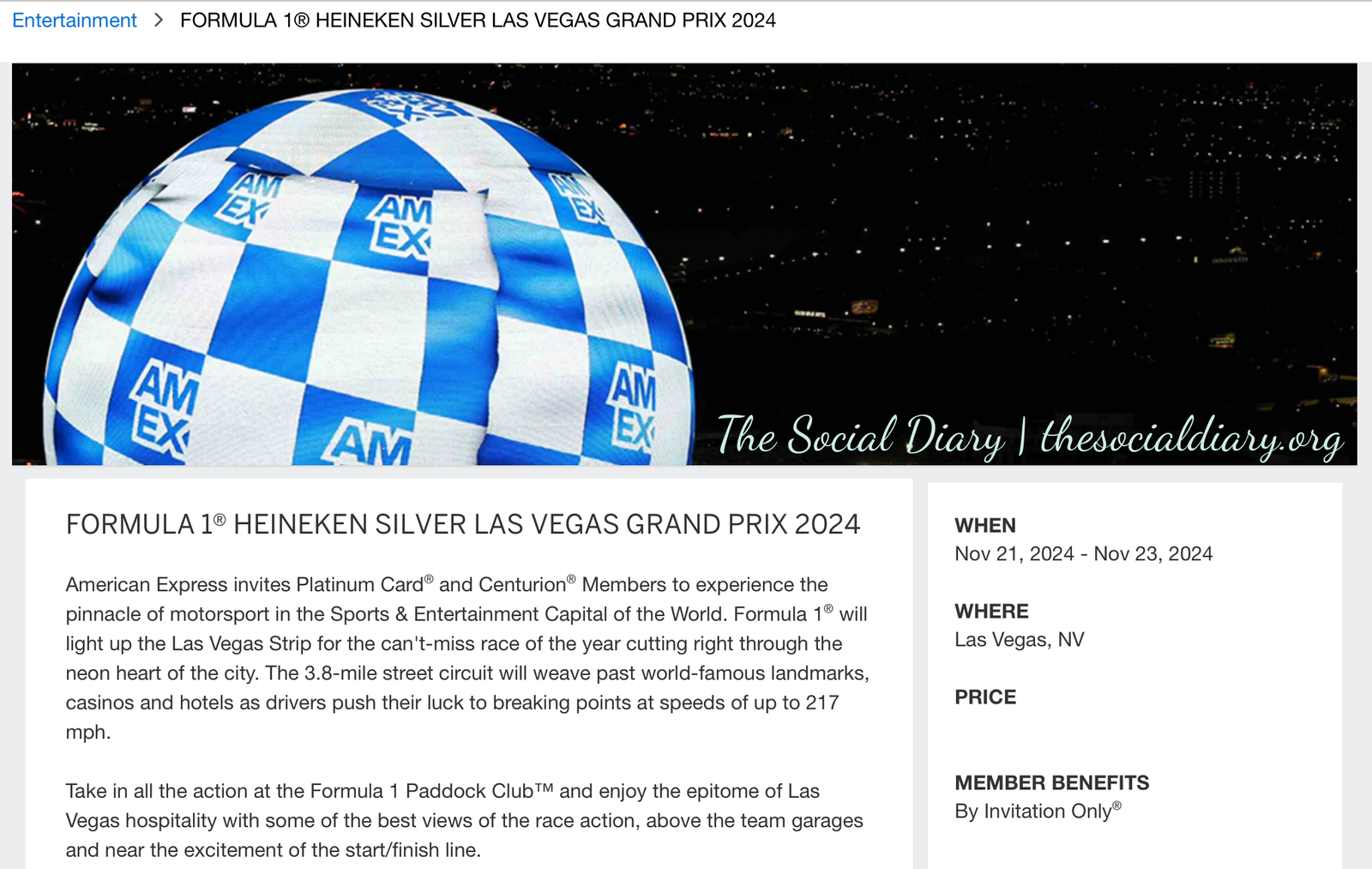 AMEX Plat  F1 Las Vegas