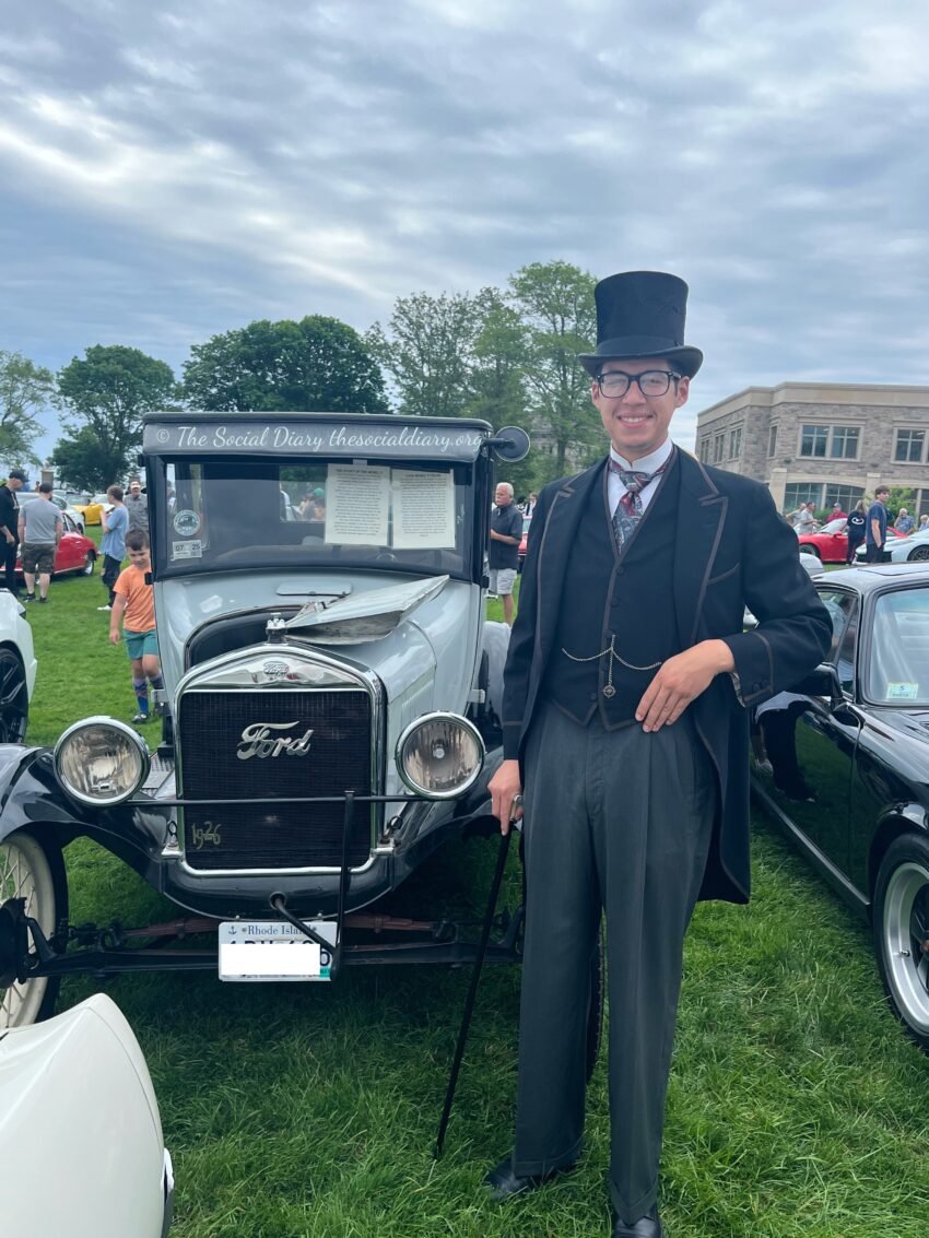 Audrain Cars and Coffee Ian and Model T engine - The Social Diary