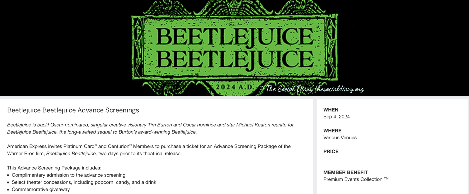 AMEX Platinum Beetlejuice Beetlejuice marketing - The Social Diary