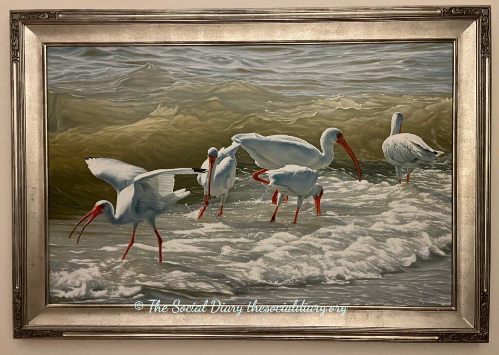 OH Gallery Reception - Surf Play White Ibis Birds surf - The Social Diary