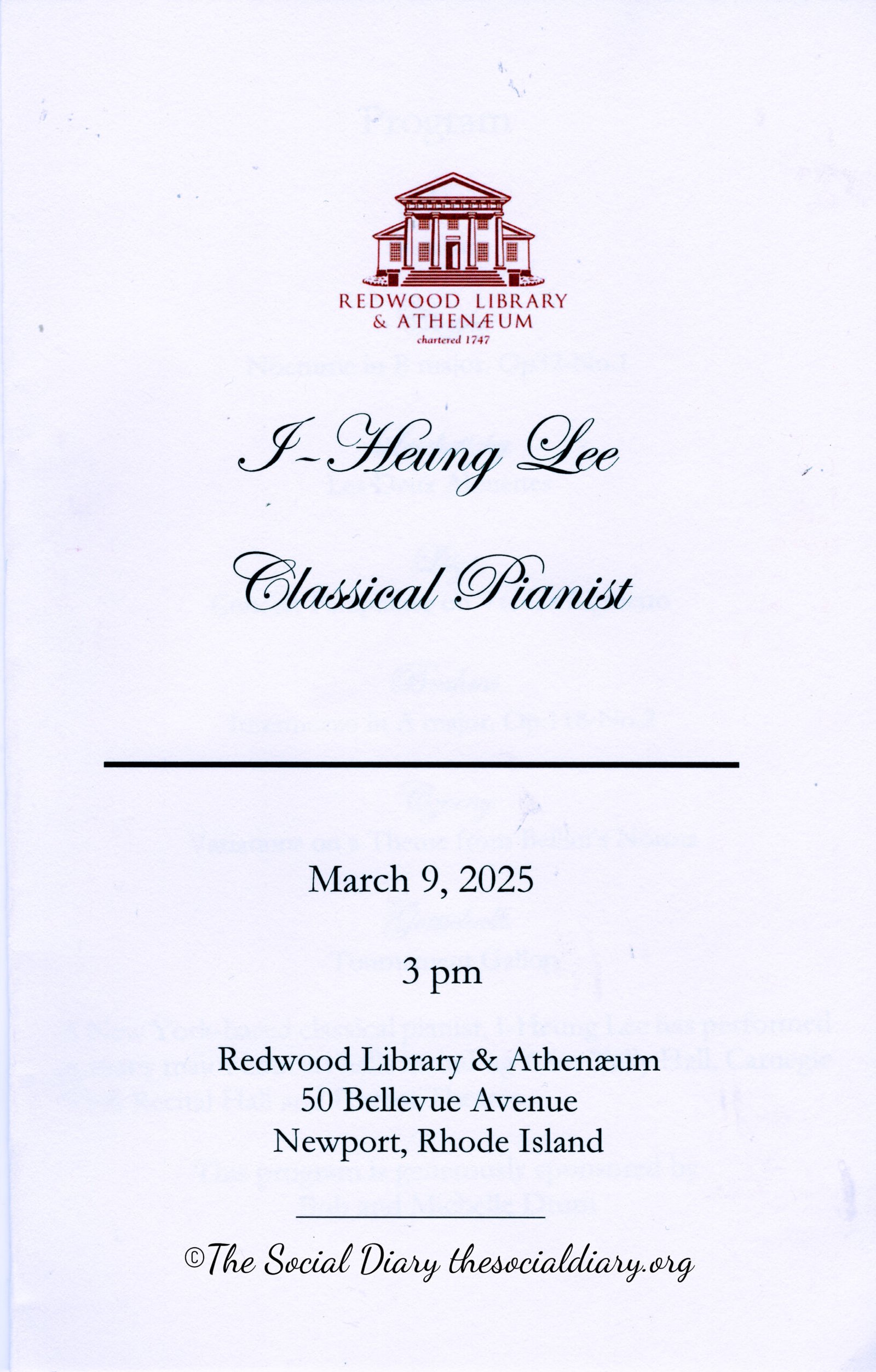 I Heung Lee Classical Pianist Redwood 030925 Programme - The Social Diary