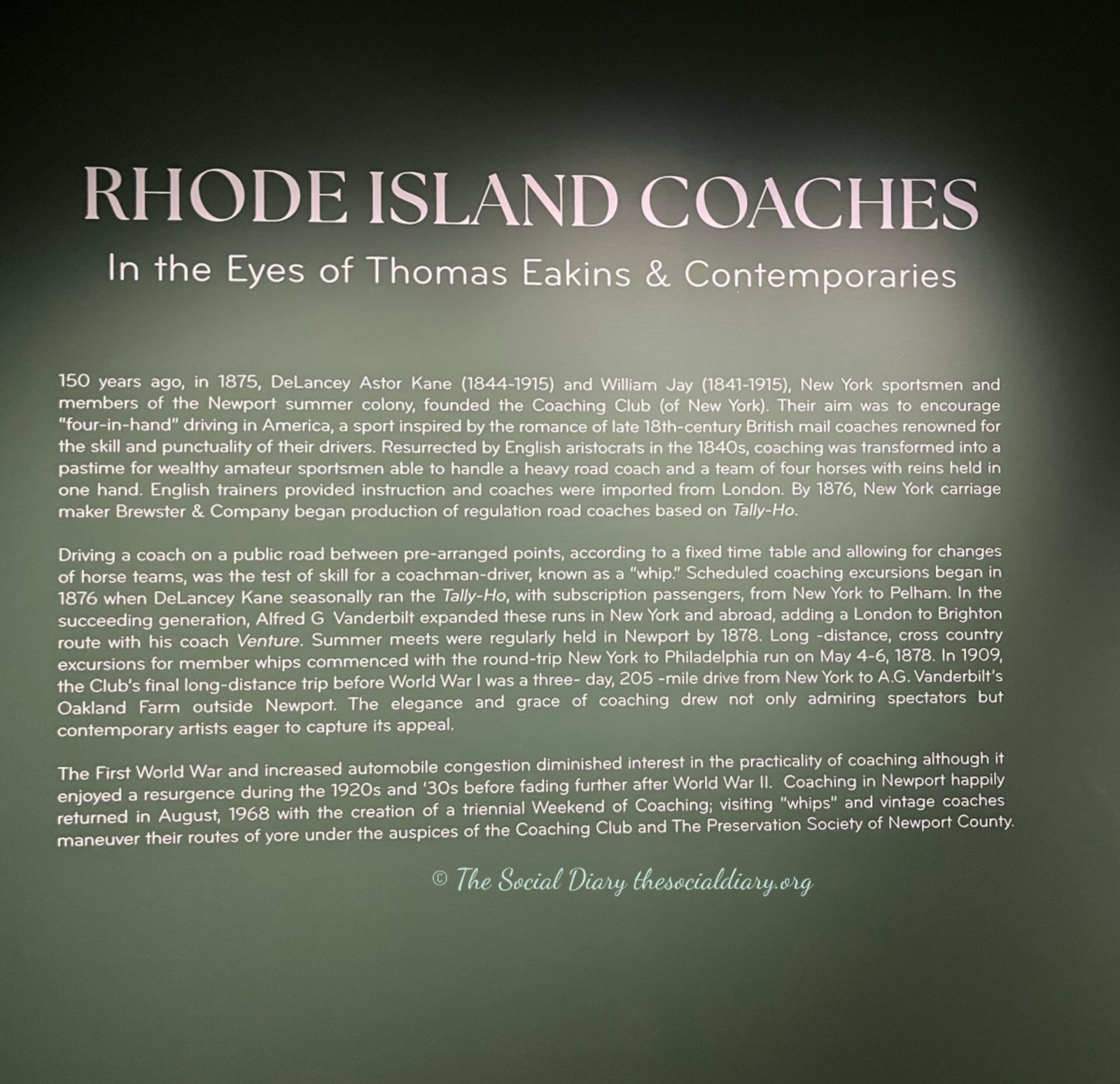 Rhode Island Coaches - Thomas Eakins at the Redwood Library - The Social Diary