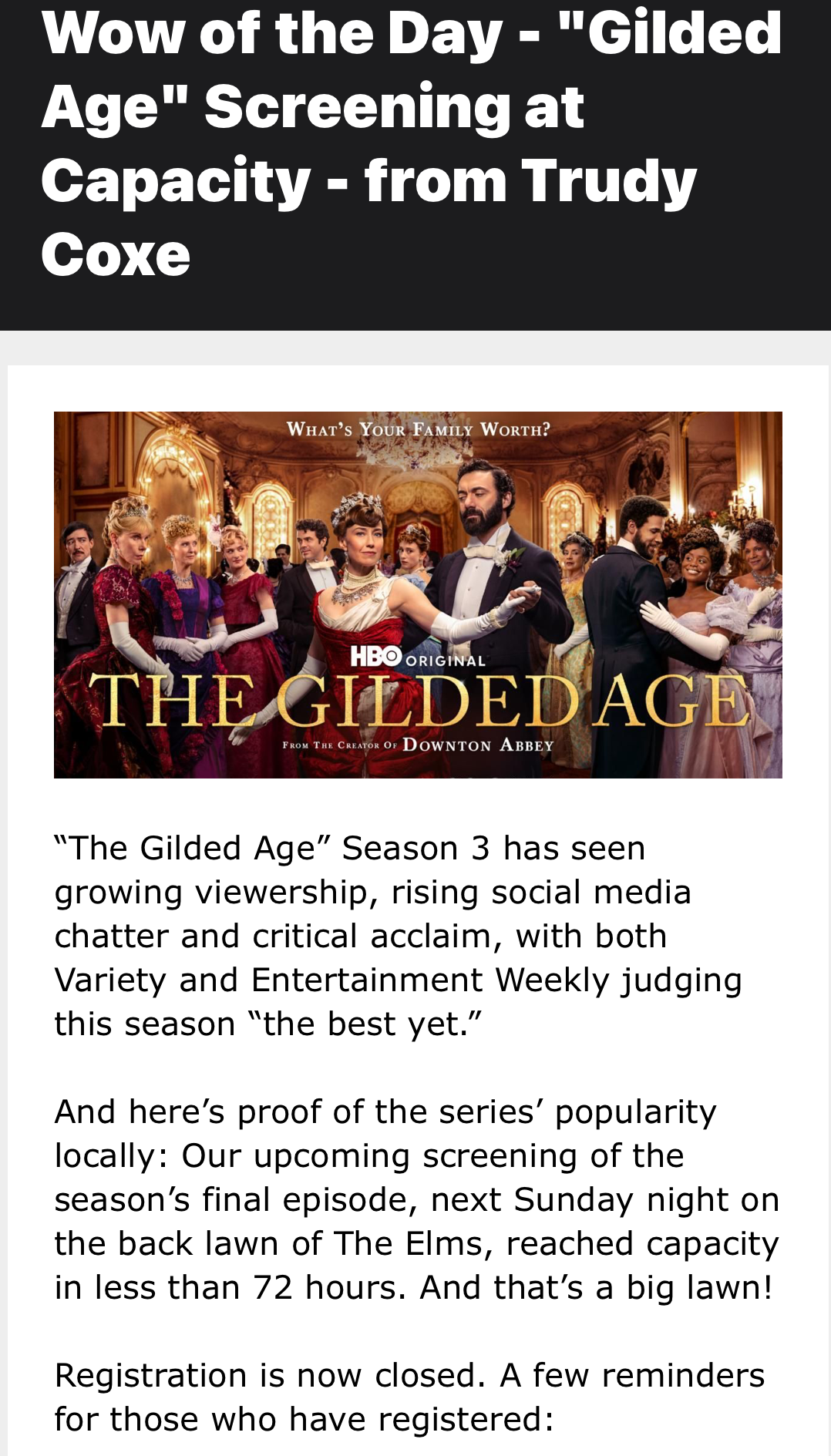 The Gilded Age screening at Capacity Trudy Coxe Forum entry - The Social Diary