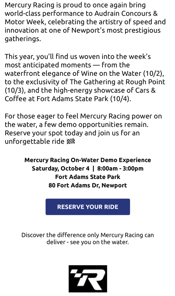Audrain Mercury Racing Details and Reservations - Community - The Social Diary