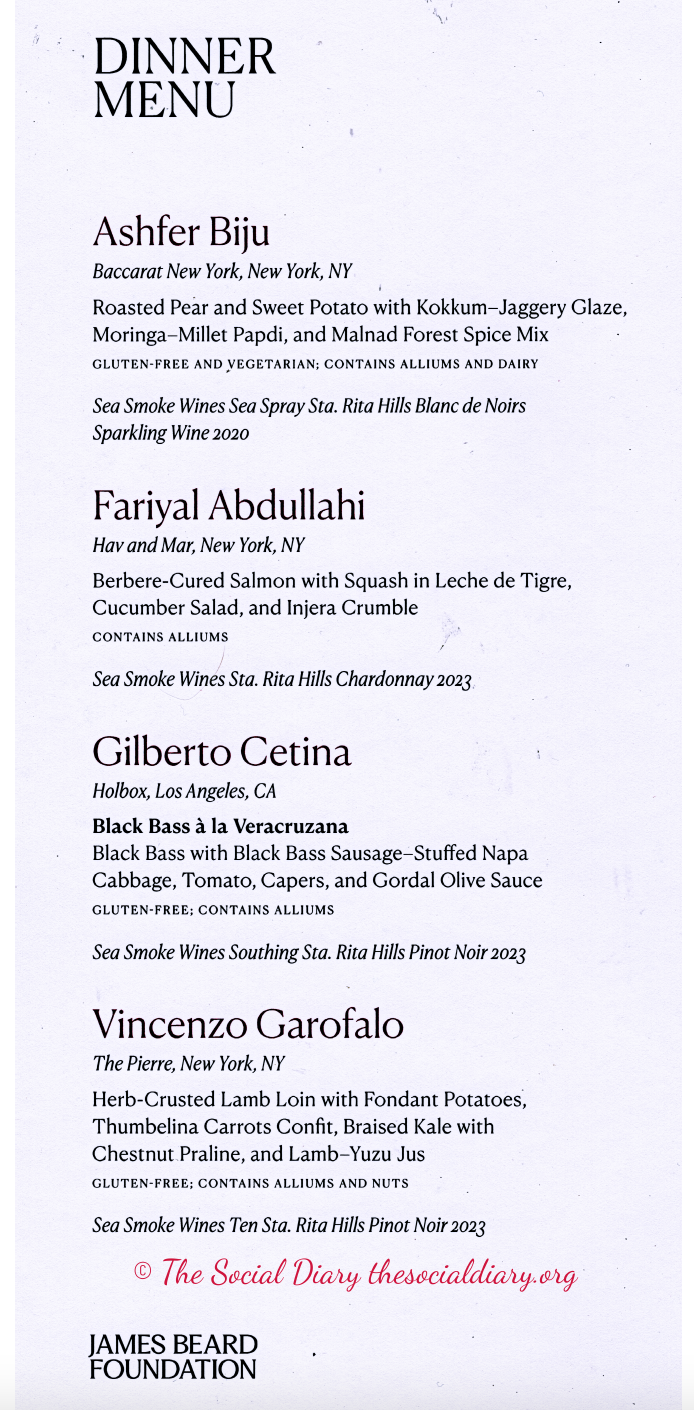 JBF Gala for Good - Dinner Menu - The Social Diary