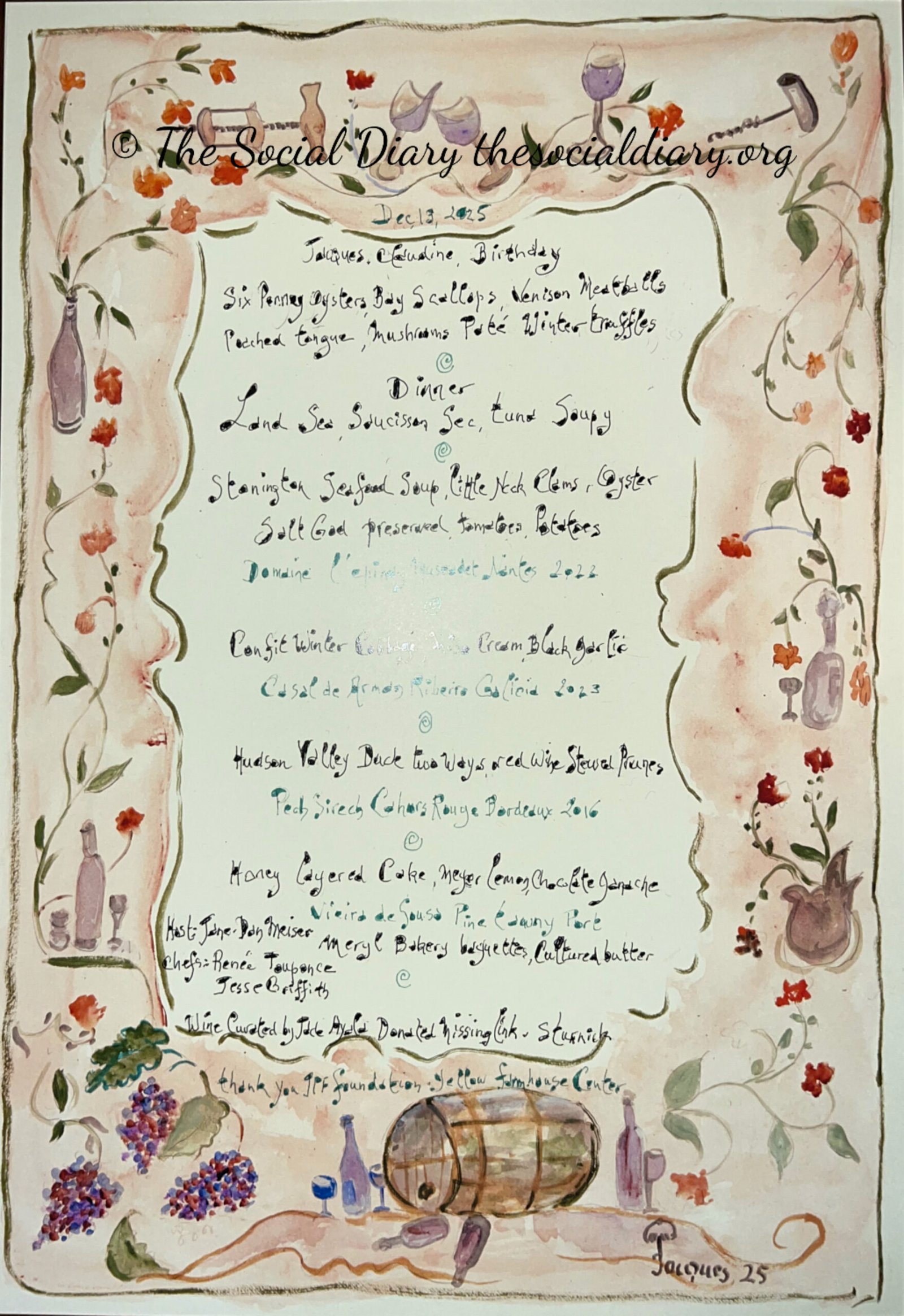 Chef Jacques Pépin at 90 - Manor House Dinner Menu Gift - The Social Diary