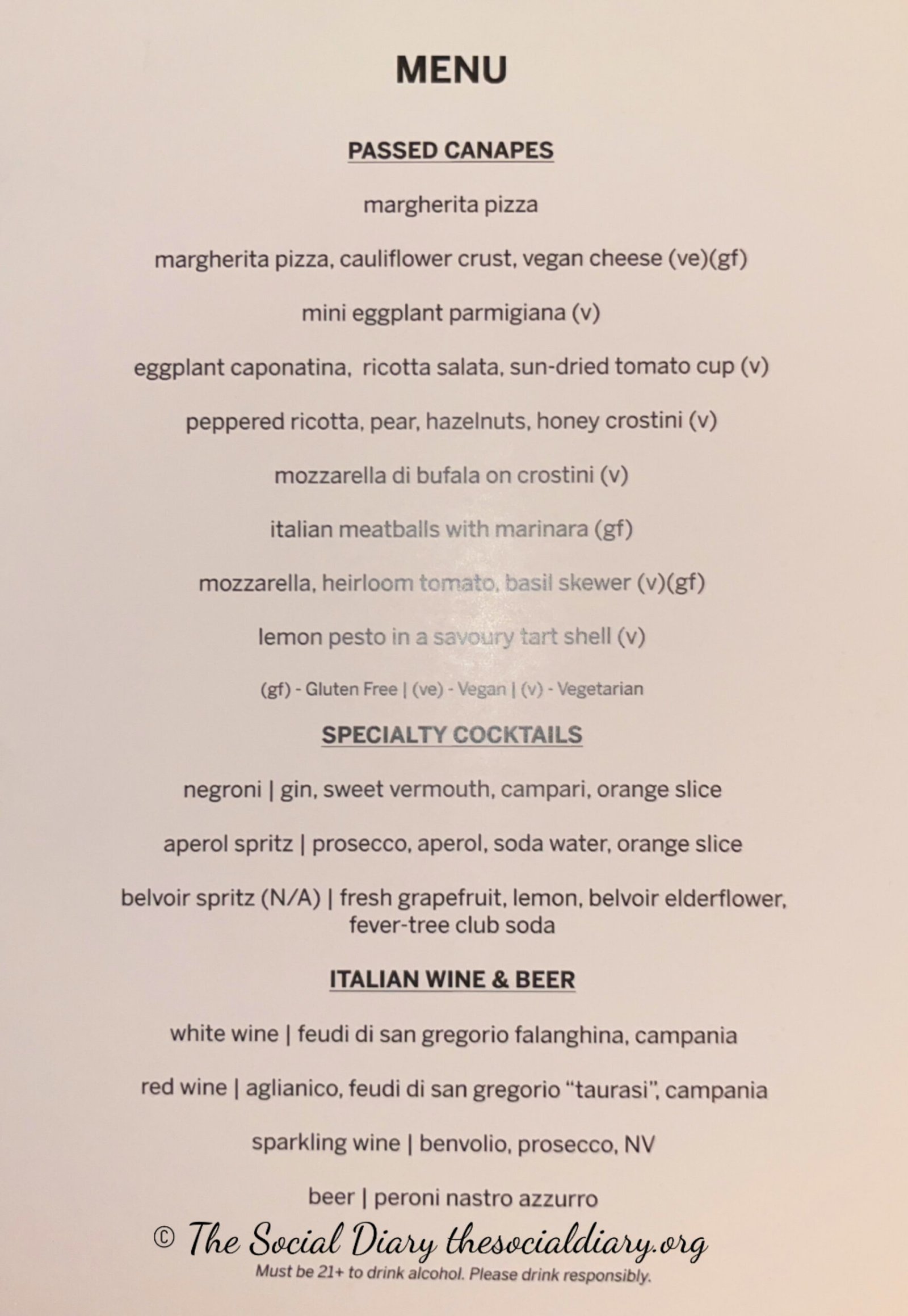 Tucci Menu and Cocktail - The Social Diary